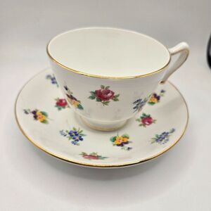 Vintage Bone China Tea Cup Saucer Crown Staffordshire England Floral Gold Trim